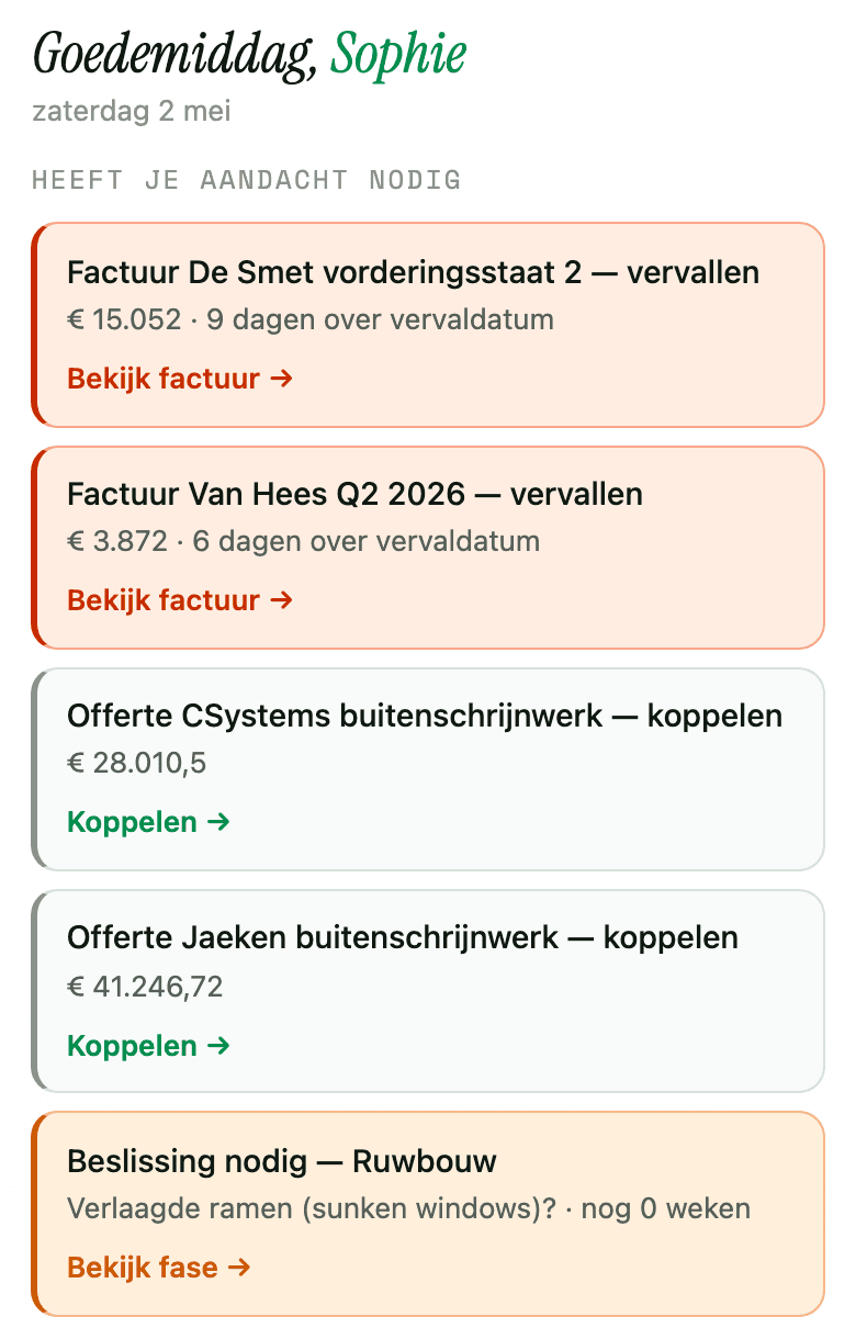 Het startscherm met kaarten om offertes per vak te vergelijken